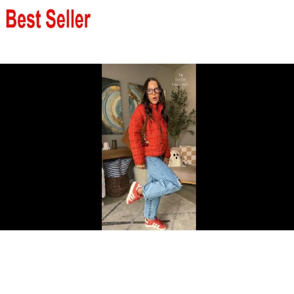 Cropped Floral Puffer Jacket Lightweight Quilted Coat Open Front Long Sleeve